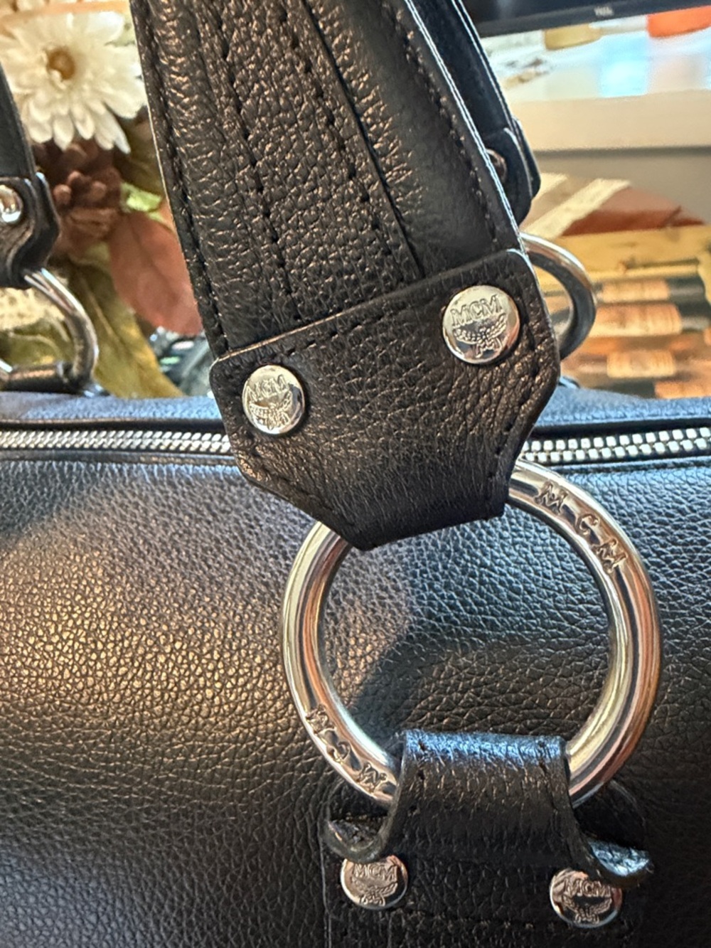 MCM Black Leather Boston  Satchel with Silver Hardware - Picture 9 of 16